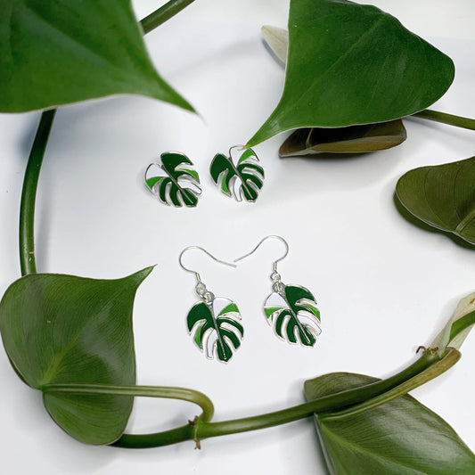 Variegated Monstera Earrings - Luxe Foliage